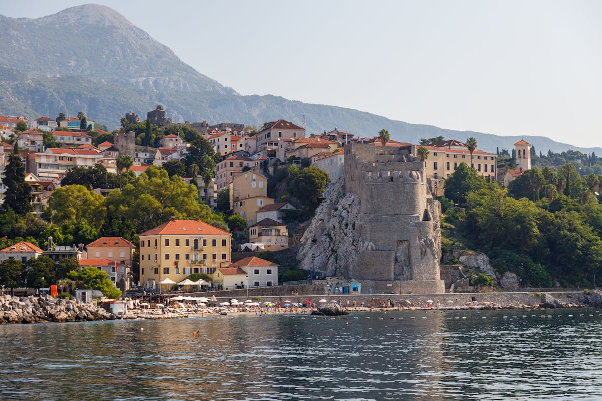 Mamula Island fortress seen from the Lustica Peninsula coast